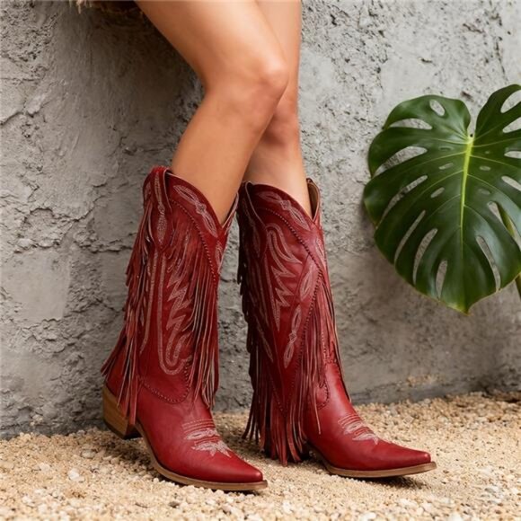 NWT Knee-High Fringe Western Cowboy Boots, Multiple Sizes, Unique Rare Material - Picture 6 of 9